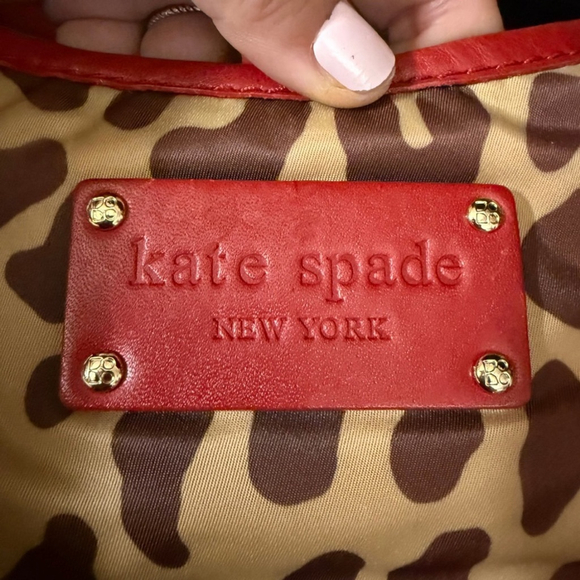 VINTAGE KATE SPADE NYLON LEOPARD PRINT SMALL RED BOW SHOULDER BAG - Picture 8 of 13